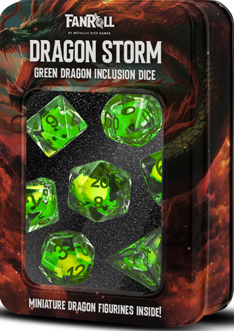 Resin 7 Dice Set Dragon Storm Green Dragon Inclusion