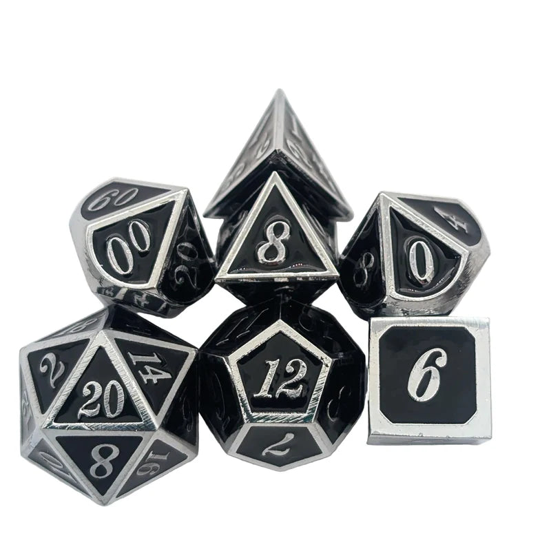 Simple Black and Silver Metal Dice Set
