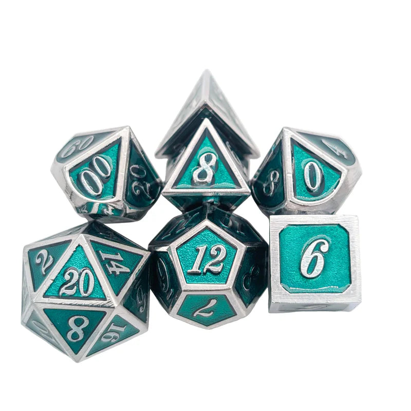 Simple Green and Silver Metal Dice Set