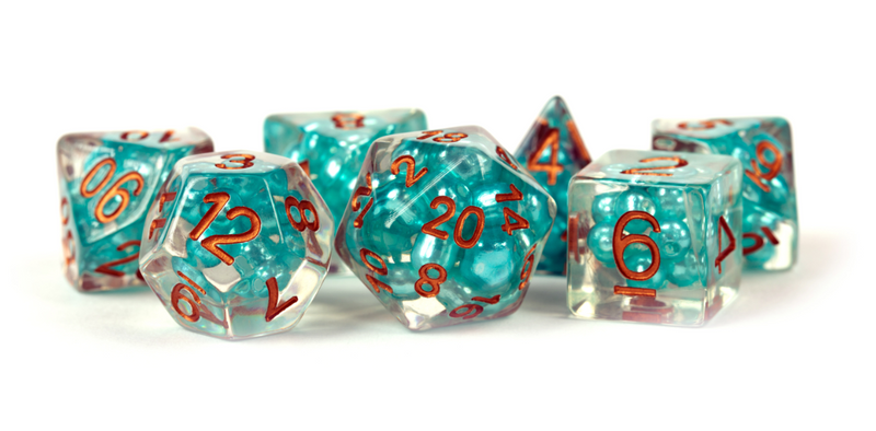 Resin 7 Dice Set Pearl Teal w/Copper 16mm