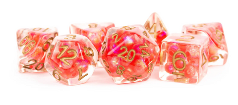 RESIN 7 DICE SET PEARL RED W/ COPPER 16MM