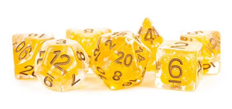 Resin 7 Dice Set Pearl Citrine w/Copper 16mm