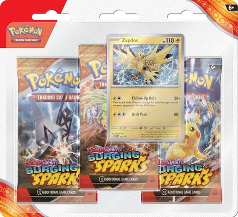 Surging Sparks Scarlet & Violet 3 Pack Blister Zapdos - Pokemon TCG