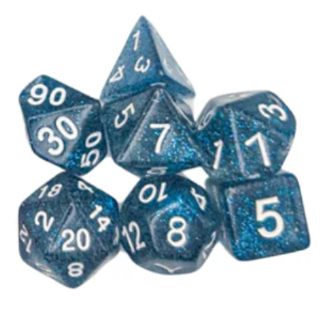 Glitter Blue w/ White (MDG Dice - 7 Piece Set)