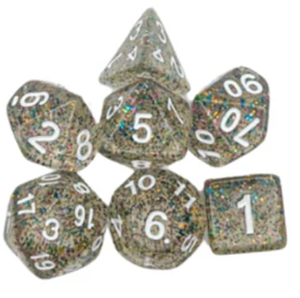 Glitter Clear w/ White (MDG Dice - 7 Piece Set)