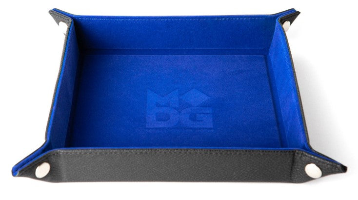 Fold Up Velvet Dice Tray - Leather Blue