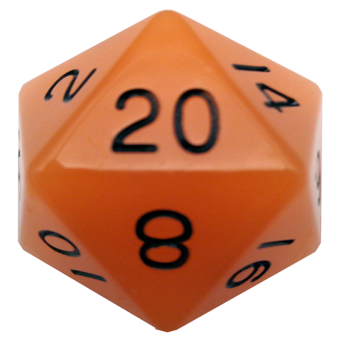 Mega Acrylic Dice D20 Glow Orange w/Black 35mm