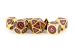 Metal 7 Dice Set Gold w/Purple Enamel 16mm