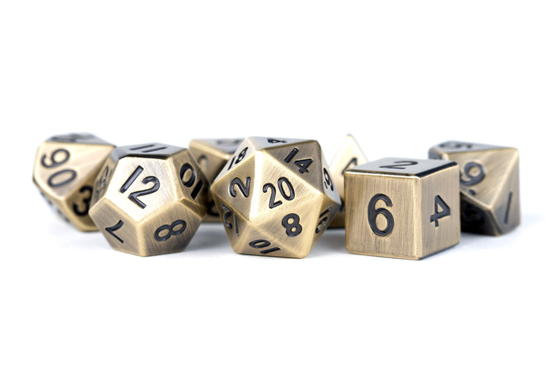 Metal 7 Dice Set Antique Gold 16mm