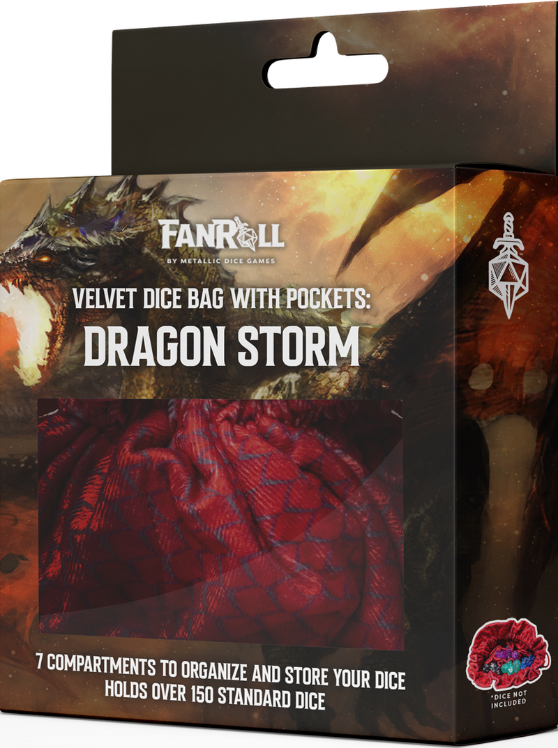 Velvet Dice Bag Compartment w/ Pockets - Dragon Storm Red