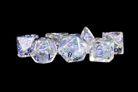 Reisn 7 Dice Set Pearl w/ Purple Numbers 16mm