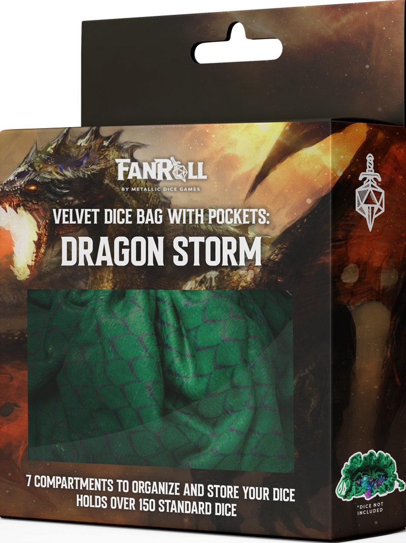Velvet Dice Bag Compartment w/ Pockets - Dragon Storm Green