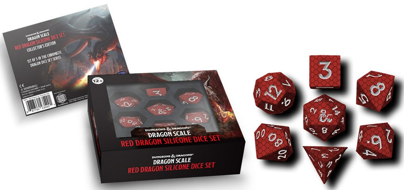 DND SILICONE 7 DICE SET DRAGON SCALE RED