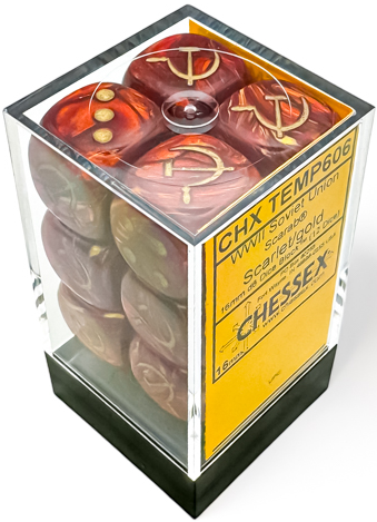 WWII SOVIET SCARAB SCARLET/GOLD 12D6 16MM DICE BLOCK