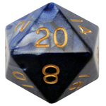 Mega Acrylic Dice D20 Blue/White w/ Gold 35mm