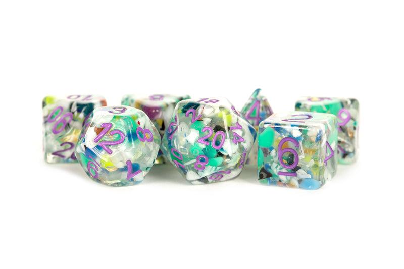 Resin 7 Dice Set Recycled Dice w/ Purpe 16mm