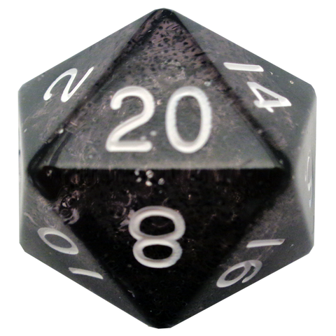 Mega Acrylic Dice D20 Ethereal Black w/ White 35mm