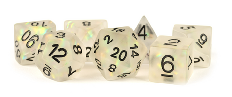 RESIN 7 DICE SET ICY OPAL CLEAR 16MM
