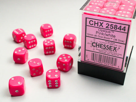 Opaque Pink w/ White 12mm D6 Set