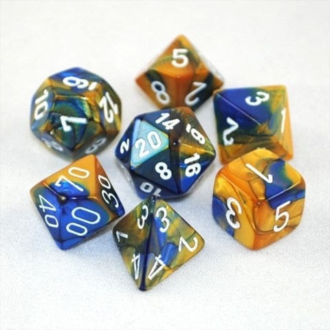 Gemini Blue-Gold/ White Polyhedral 7-die set
