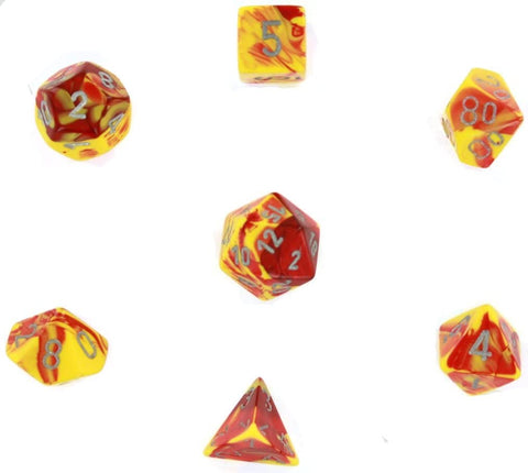 Gemini red-yellow w/silver Polyhedral 7-die set