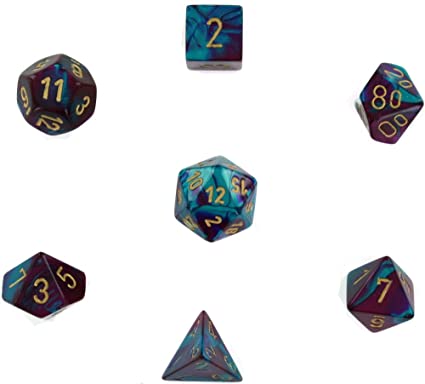 Gemini Purple-teal wl/gold Polyhedral 7-die set