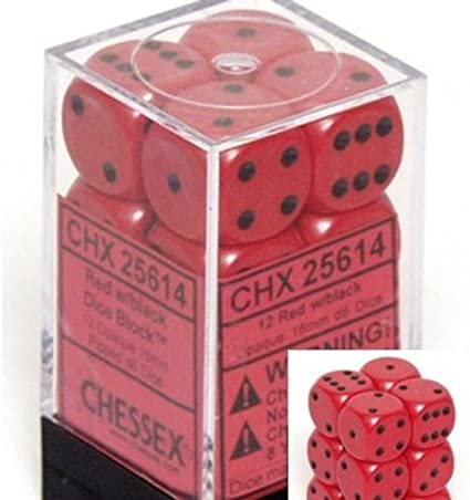 Opaque Red w/ Black - 16mm D6 Dice