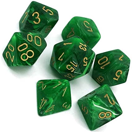 Vortex green/gold Polyhedral 7-die set