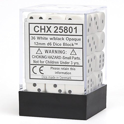 Opaque White w/ Black 12mm D6 Set