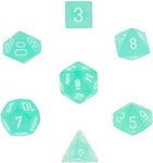 Frosted Teal/white Polyhedral 7-die set
