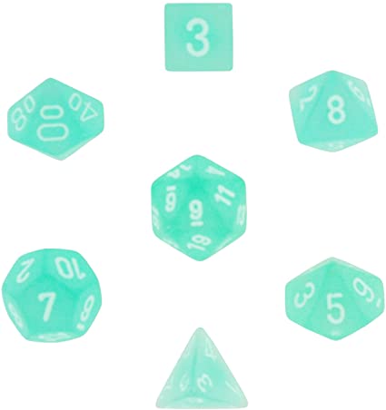 Frosted Teal/white Polyhedral 7-die set
