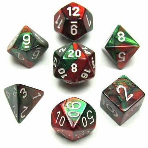 Gemini Green-red/white Polyhedral 7-die set