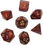 Glitter ruby red/gold Polyhedral 7-die set