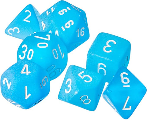 Frosted Caribbean blue/white Polyhedral 7-die set