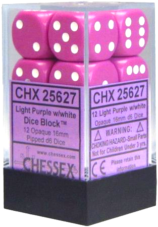 Opaque Light Purple w/ White - 16mm D6 Dice