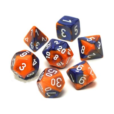 Gemini Blue-orange w/white Polyhedral 7-die set