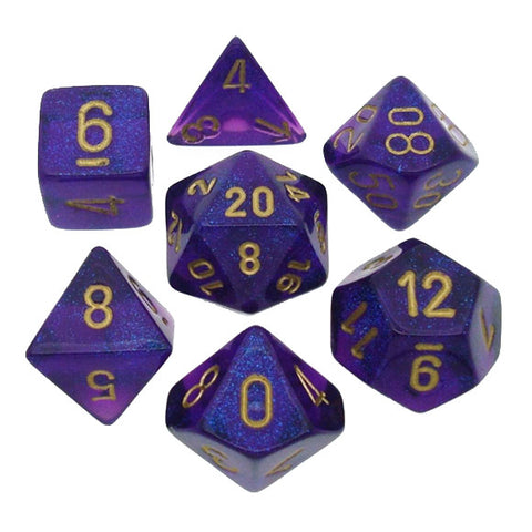 Borealis royal purple/gold Polyhedral 7-die set