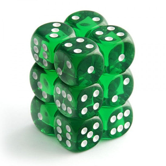 Translucent Green w/ White - 16mm D6 Dice