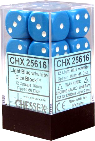 Opaque Light Blue w/ White - 16mm D6 Dice