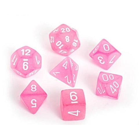 Frosted Pink/white Polyhedral 7-die set