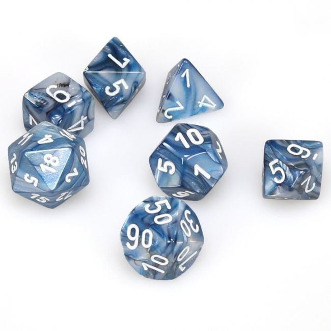 Lustrous slate/white Polyhedral 7-die set