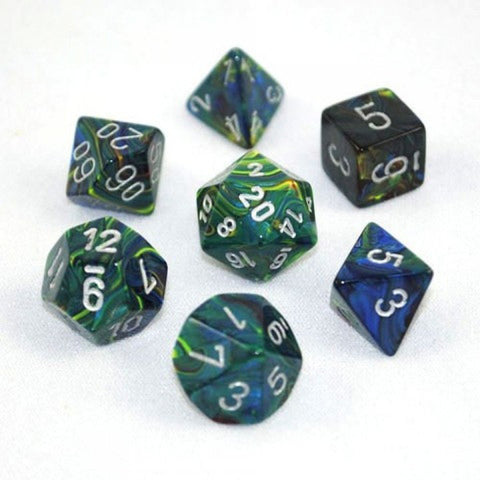 Festive Green/silver Polyhedral 7-die set