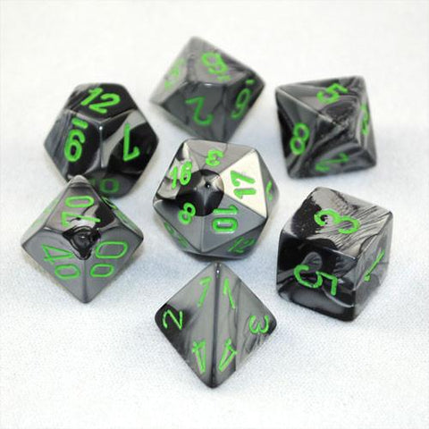 Gemini Black-grey w/ Green Polyhedral 7-die set