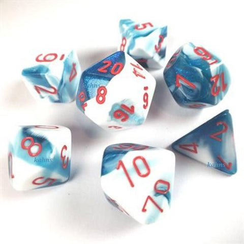 Gemini Astral blue-white/red Polyhedral 7-die set
