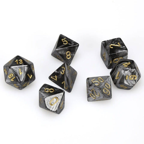 Lustrous black/gold Polyhedral 7-die set