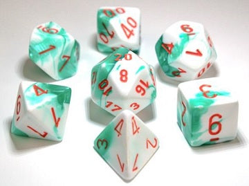Gemini mint green-white/orange Polyhedral 7-die set