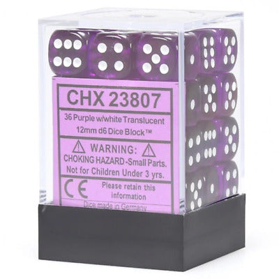 Translucent Purple w/ White 12mm D6 Set