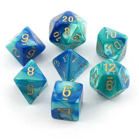Gemini Blue-teal/gold Polyhedral 7-die set